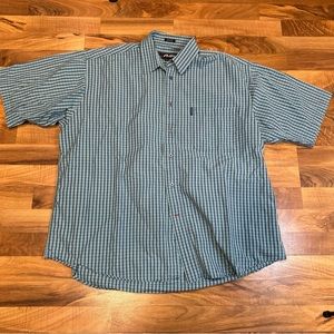 FUBU The Collection Plaid Shirt Short Sleeve Button Down Up Blue Check XXL
